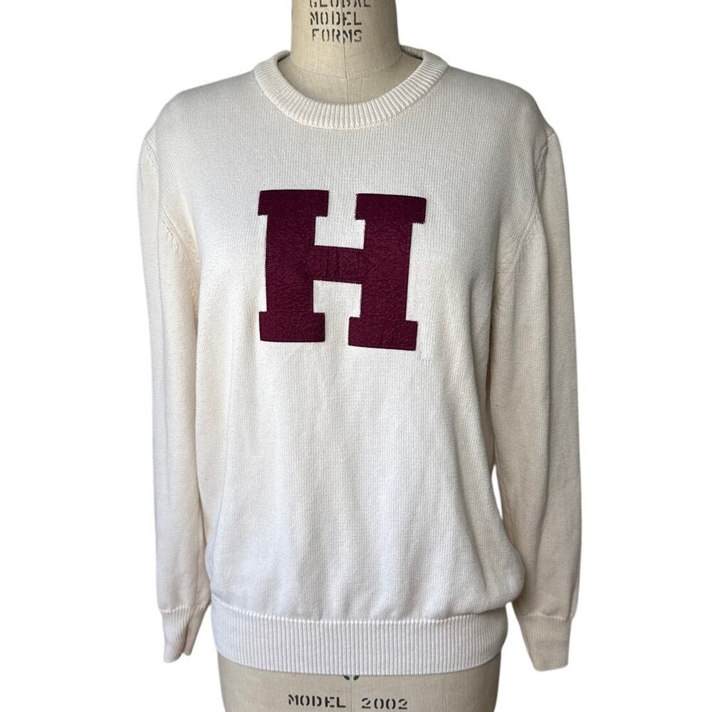 The Coop Harvard University Sweater Logo Applique Cream and Crimson Size Medium